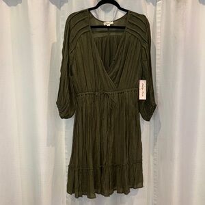 Olive Green 3/4 Sleeve Button Top Dress Size Large - NWT